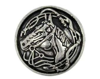 Metal Buttons - Horsehead Retro SIlver Metal Shank Buttons - 20mm - 3/4 inch - 6 pcs