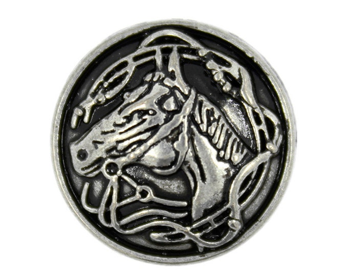 Metal Buttons - Horsehead Retro SIlver Metal Shank Buttons - 20mm - 3/4 inch - 6 pcs