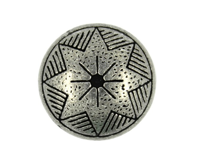 Metal Buttons - Octastar Pattern Retro Silver Domed Metal Shank Buttons - 18mm - 11/16 inch - 6 pcs