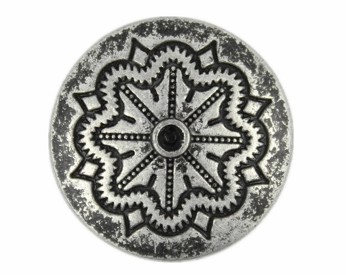 Retro Silver Color Flower Blossom Metal Shank Buttons - 25mm - 1 inch - 6 pcs