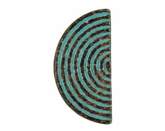 Metal Buttons - Semicircular Tracks Green Patina Metal Shank Buttons - 23mm - 7/8 inch - 6 pcs