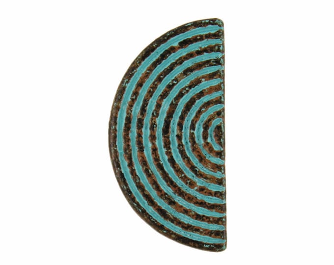 Metal Buttons - Semicircular Tracks Green Patina Metal Shank Buttons - 23mm - 7/8 inch - 6 pcs