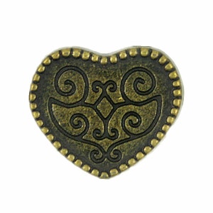 Metal Buttons - Carving Flowery Butterfly Heart Antique Brass Metal Shank Buttons - 15mm - 5/8 inch - 6 pcs