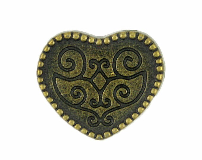 Metal Buttons - Carving Flowery Butterfly Heart Antique Brass Metal Shank Buttons - 15mm - 5/8 inch - 6 pcs