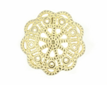 Metal Buttons - Light Gold Openwork Floral Domed Metal Shank Buttons - 20mm - 3/4 inch - 6 pcs