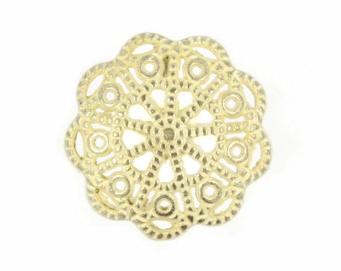 Metal Buttons - Light Gold Openwork Floral Domed Metal Shank Buttons - 20mm - 3/4 inch - 6 pcs