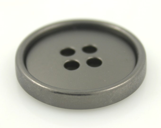 Metal Buttons - Thick Pearlized Gunmetal Metal Hole Buttons - 28mm - 1 1/8 inch - 4 pcs