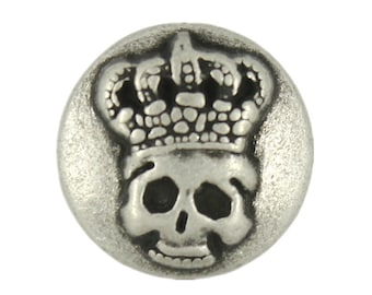 Metal Buttons - Antique Silver Skull King Metal Shank Buttons - 15mm - 5/8 inch - 3 pcs