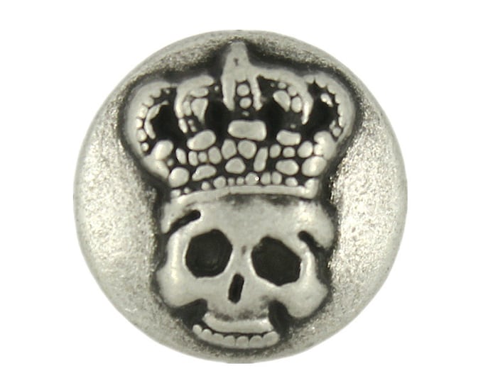 Metal Buttons - Antique Silver Skull King Metal Shank Buttons - 15mm - 5/8 inch - 3 pcs