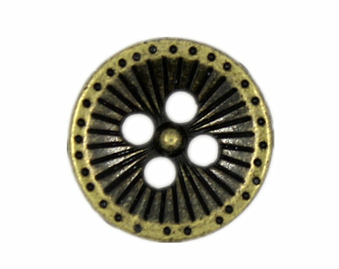 Metal Buttons - Antique Brass Dandelion Holes Buttons - 12mm - 1/2 inch - 6 pcs