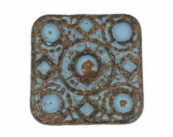 Square Metal Buttons - Round and Square Matrix Blue Patina Metal Shank Buttons - 17mm - 11/16 inch - 2 pcs