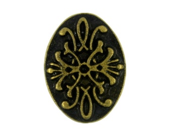 Metal Buttons - Floral Filigree Ellipse Metal Shank Buttons in Antique Brass Color - 15mm - 5/8 inch - 6 pcs