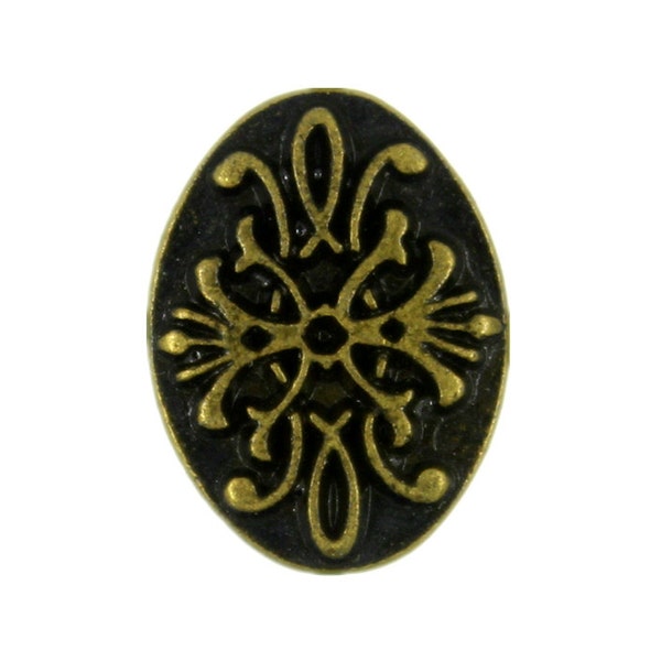 Metal Buttons - Floral Filigree Ellipse Metal Shank Buttons in Antique Brass Color - 15mm - 5/8 inch - 6 pcs