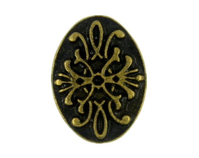 Metal Buttons - Floral Filigree Ellipse Metal Shank Buttons in Antique Brass Color - 15mm - 5/8 inch - 6 pcs
