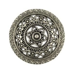 Metal Buttons - Metal Lacework Filigree Gray Silver Metal Shank Buttons - 30mm - 1 3/16 inch - 6 pcs