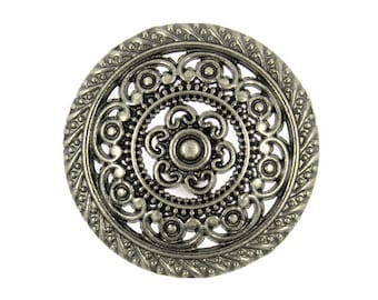 Botones de metal - Metal Lacework Filigree Gris Plata Metal Shank Botones - 30mm - 1 3/16 pulgadas - 6 piezas