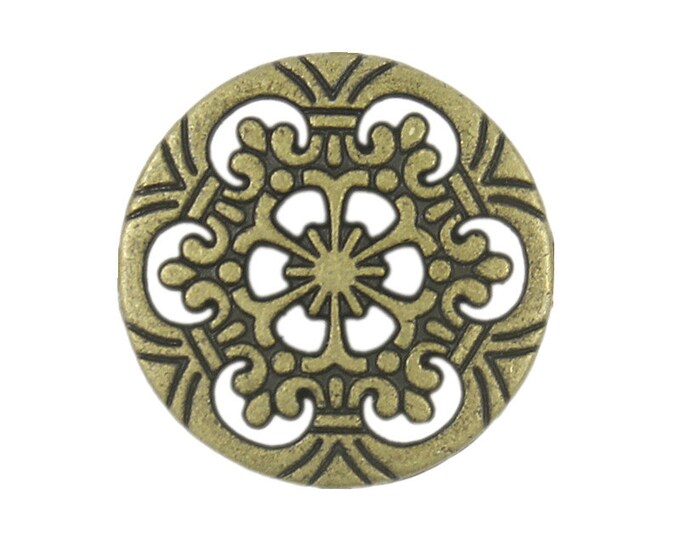 Metal Buttons - Openwork Snowflake Six Holes Antique Brass Metal Buttons - 20mm - 3/4 inch - 6 pcs