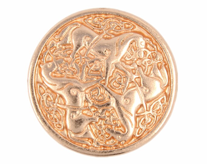Metal Buttons - Celtic Horses Rose Gold Metal Shank Buttons - 25mm - 1 inch - 3 pcs