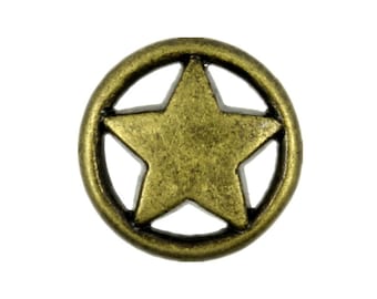 Metal Buttons - Star and Ring Metal Shank Buttons in Antique Brass Color - 23mm - 7/8 inch - 6 pcs