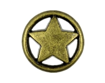 Metal Buttons - Star and Ring Metal Shank Buttons in Antique Brass Color - 15mm - 5/8 inch - 6 pcs