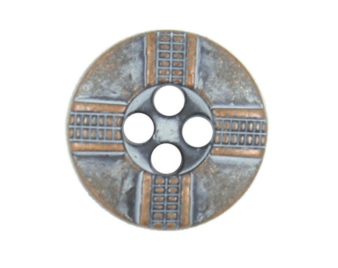 Metal Buttons - Cross Ribbon Pattern Copper Metal Hole Buttons in Pastel Blue Color - 12mm - 1/2 inch - 6 pcs