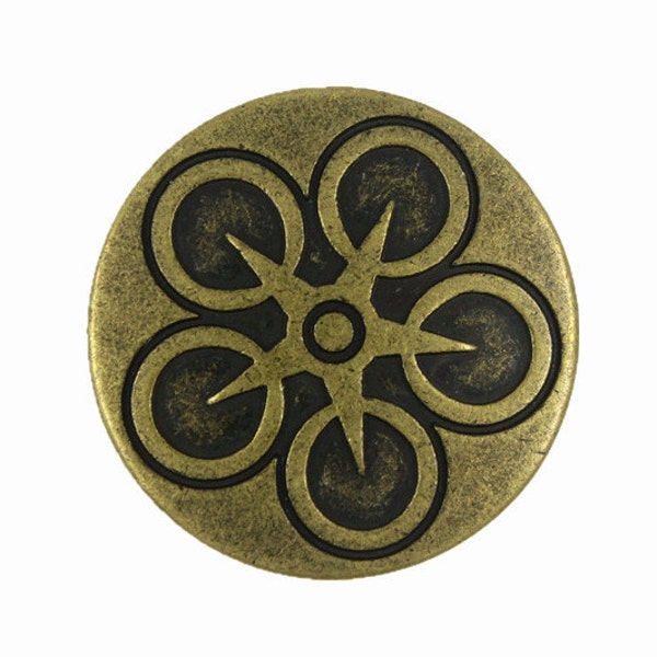 Metal Buttons - Star Ferris Wheel Antique Brass Metal Shank Buttons - 30mm - 1 3/16 inch - 4 pcs