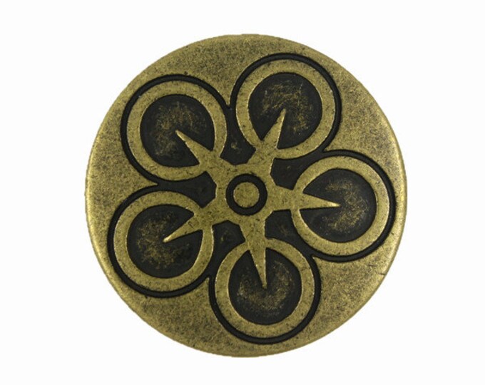 Metal Buttons - Star Ferris Wheel Antique Brass Metal Shank Buttons - 30mm - 1 3/16 inch - 4 pcs