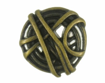 Metal Buttons - Bunch Rope Antiqued Brass Metal Shank Buttons - 18mm - 11/16 inch - 6 pcs