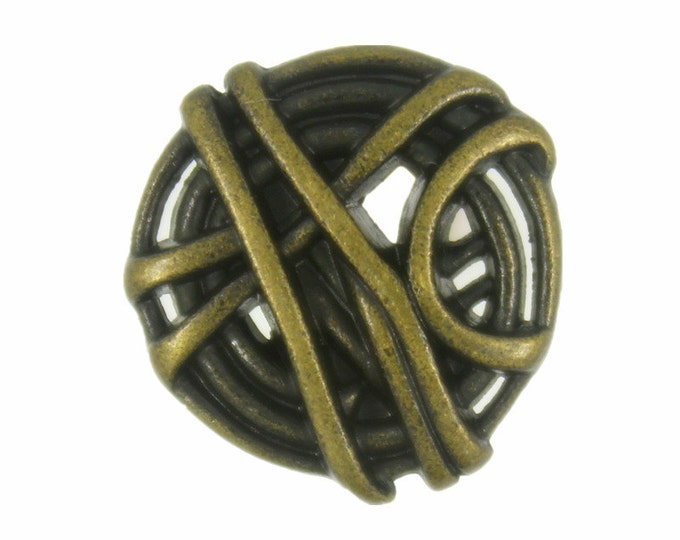 Metal Buttons - Bunch Rope Antiqued Brass Metal Shank Buttons - 18mm - 11/16 inch - 6 pcs