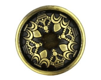 Metal Buttons - Fleur De Lis and Crowns Mandala Retro Brass Metal Shank Buttons - 18mm - 11/16 inch - 6 pcs