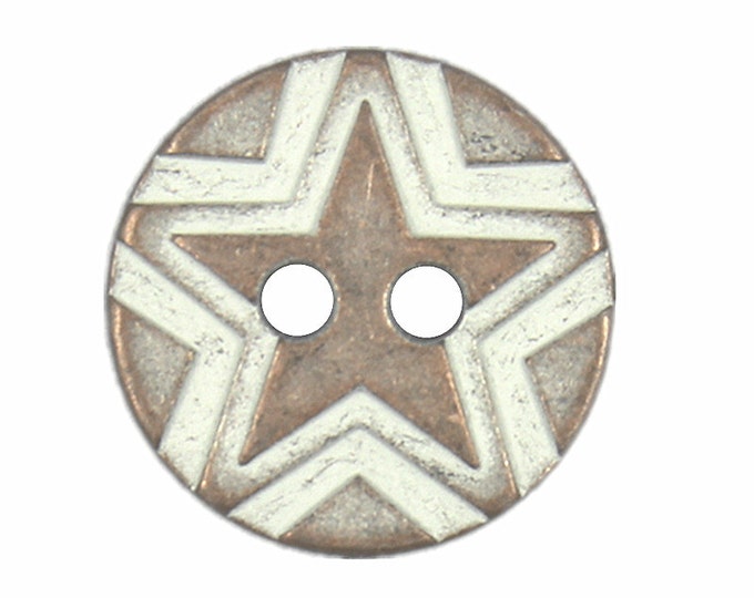 Metal Buttons - Copper White Layered Star Metal Hole Buttons - 15mm - 5/8 inch - 6 pcs