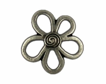 Flower Metal Buttons - Flower Contour Gray Silver Metal Shank Buttons - 20mm - 3/4 inch - 6 pcs