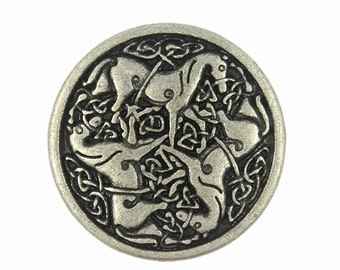 Metal Buttons - Celtic Horses Antique Silver Metal Shank Buttons - 25mm - 1 inch - 3 pcs