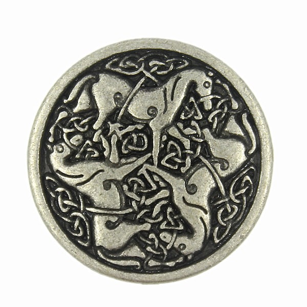 Metal Buttons - Celtic Horses Antique Silver Metal Shank Buttons - 25mm - 1 inch - 3 pcs