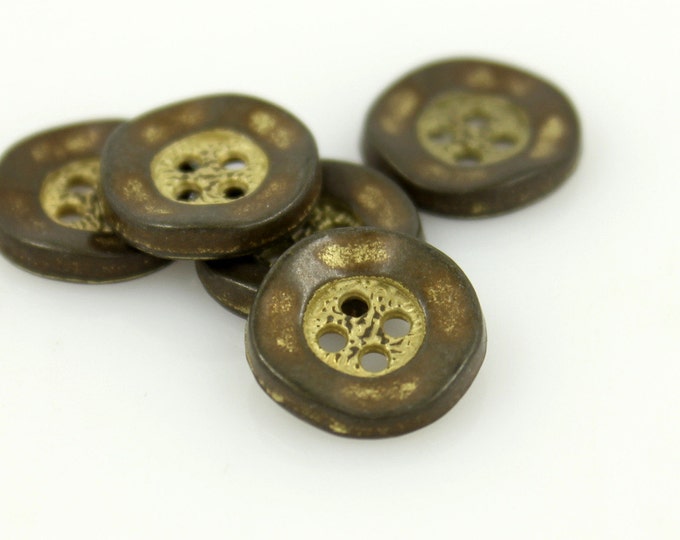 Metal Buttons - Yellow Rendering Wavy Edge Gunmetal Metal Hole Buttons - 11mm - 7/16 inch - 6 pcs