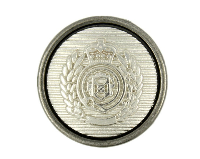 Metal Buttons - Silver Crest Emblem Gunmetal Back Metal Shank Buttons - 23mm - 7/8 inch - 6 pcs