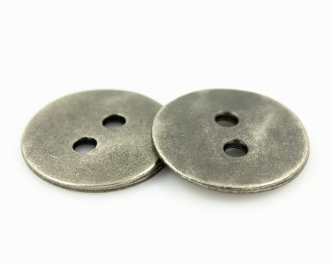 Metal Buttons - Minimalist Gray Silver Hole Buttons - 25mm - 1 inch - 4 pcs