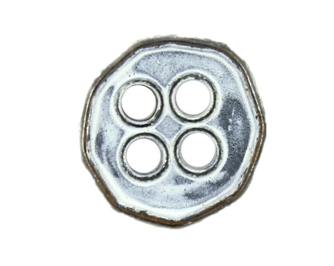 Metal Buttons - Heptagon Retro White 4 holes Buttons - 11mm - 7/16 inch - 6 pcs