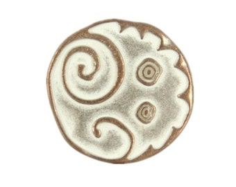 Metal Buttons – Copper White Swirl and Circles Metal Shank Buttons- 22mm - 7/8 inch - 4 pcs