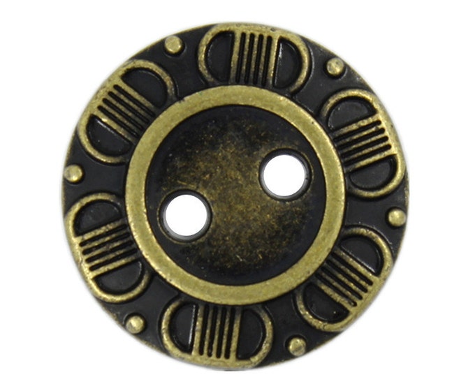 Metal Buttons - Petals Edge Antique Brass Metal Hole Buttons - 19mm - 3/4 inch - 6 pcs