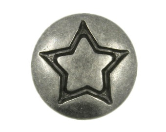 Metal Buttons - Star Gray Silver Metal Shank Buttons - 12mm - 1/2 inch - 6 pcs