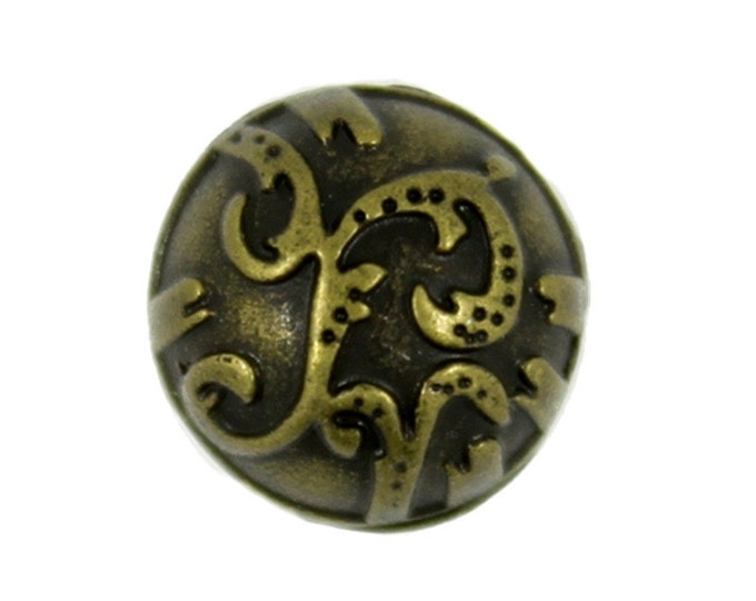 Metal Buttons - Splash Water Pattern Domed Metal Shank Antique Brass Buttons - 10mm - 3/8 inch - 6 pcs