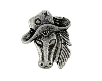 Horse Metal Buttons - Cowboy Horse Antique Silver Metal Shank Buttons - 23mm - 7/8 inch - 3 pcs