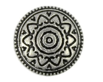 Metal Buttons - Hearts Flower Retro Silver Metal Shank Buttons - 12mm - 1/2 inch - 6 pcs