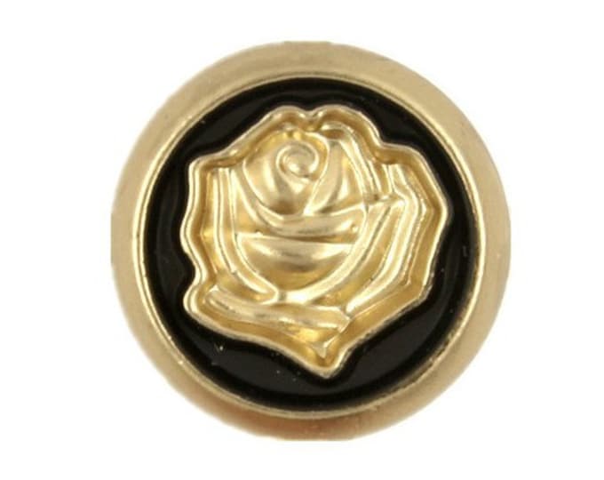 Rose Metal Buttons - Pearlized Gold Rose Metal Shank Buttons in Black Color - 18mm - 11/16 inch - 6 pcs