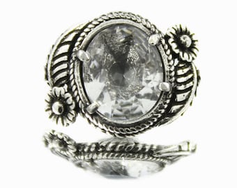 Transparent Crystal with Silver Plated Brass Leaf Flower Jewelry Shank Buttons - 23mm - 7/8 inch - 2 pcs