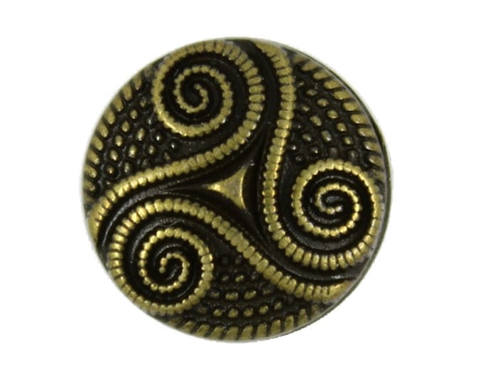 Metal Buttons - Roped Celtic Triple Spiral Antique Brass Metal Shank Buttons - 11mm - 7/16 inch - 6 pcs