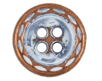 Metal Buttons - Dotted Line Edge Retro White 4 holes Copper Buttons - 12mm - 1/2 inch - 6 pcs