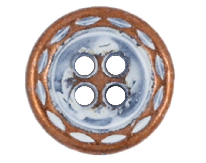 Metal Buttons - Dotted Line Edge Retro White 4 holes Copper Buttons - 12mm - 1/2 inch - 6 pcs