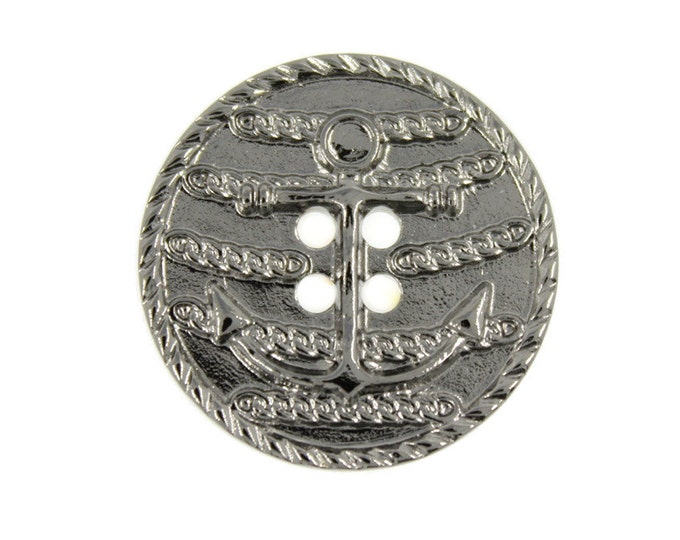 Metal Buttons - Shiny Gunmetal Chain And Anchor Metal Hole Buttons - 25mm - 1 inch - 4 pcs